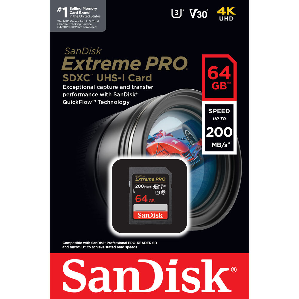 SanDisk SDXC 64GB Extreme Pro 200MB/s UHS-I Class10 U3 V30 - 4